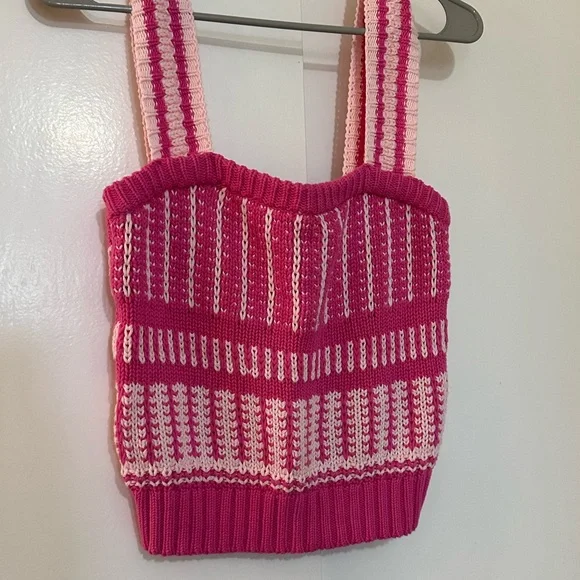 NWT Lush Crochet Striped Top Fuchsia Blush Women’s Size M - Picture 2 of 7